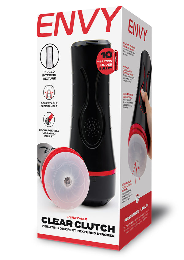Clear Clutch | Squeezable Vibrating Discreet Textured Stroker