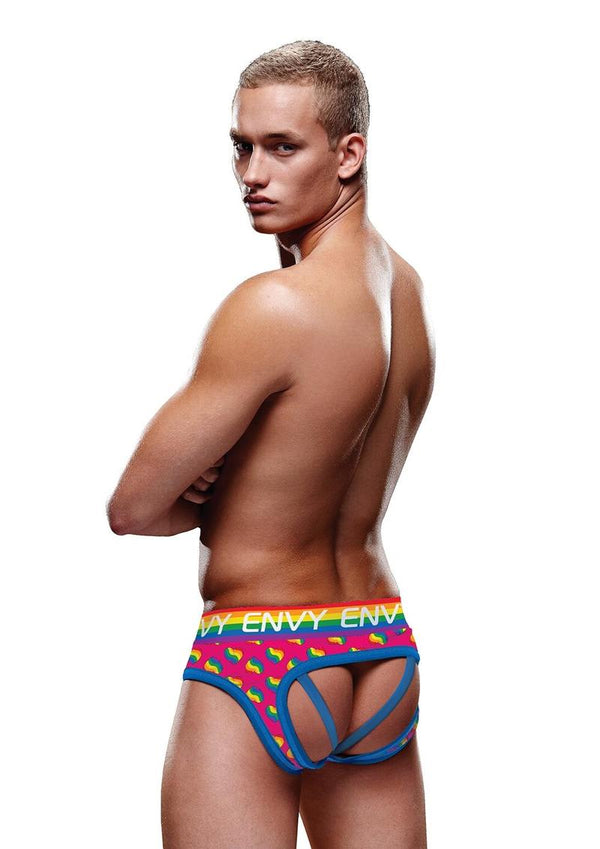 Rainbow Hearts Bubble Butt Jock - Large - Medium